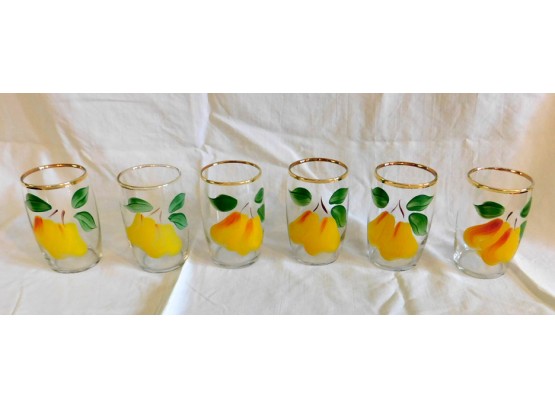 6 Glass Tumbers With Hand Painted Pears