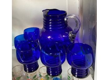 1950's Cobalt & Clear Glass Juice/Water Set