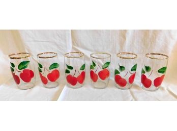 6 Hand Painted Glasses C-1940's Featuring Cherries