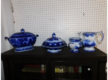 4 Pieces Of Antique Floe Blue, As Found