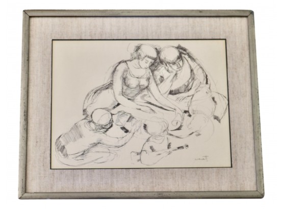 Signed Sketching Of Family Gathering By IRVING MARANTZ
