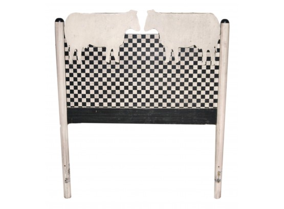 Rare Double Cow Checkerboard Bed Headboard