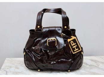 Authentic Dooney & Bourke Brown T'Moro Patent Leather Hayden Handbag