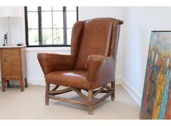 Leather Highback Hand-Made Custom Chair With Brass Nailheads