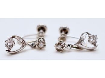Vintage 14k White Gold With 3 Diamond Earrings