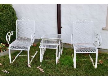 Pair Of Wrought Iron White Bouncer Chairs