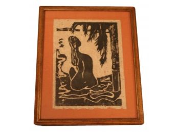 Silhouette Of Lady By The Shore On Rice Paper