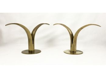 Pair Of Mid Century Swedish Ystad Metall Lily Candle Holders