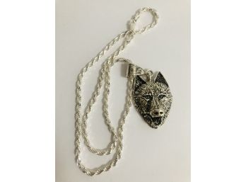 Sterling Silver 925 18' Italy Chain W/Liberty Sterling Wolf Head Pendant 30 Grams ( See Description)