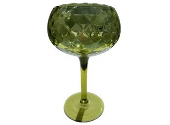 Vtg Empoli Tall Olive Green Italian Art Glass Optic Brandy Glass Vase