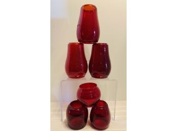 Lot Of 6 Original Kerosene Lantern Red Glass Globes: Adlake Kero 2, Dietz Fitzall Loc Nob, Dietz Vesta, Unmark