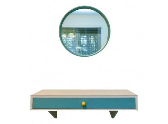 Mid-century Modern Free Floating Wood Vanity And Mirror