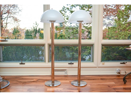 Pair Of Three Stage Lighting Chrome Floor Lamps