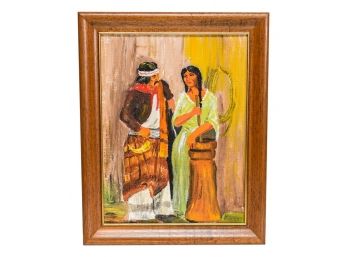 Signed Marnes Framed Oil On Canvas Of Two Indigenous People