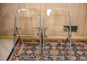Pair Of Vintage Lucite And Chrome Folding Chairs