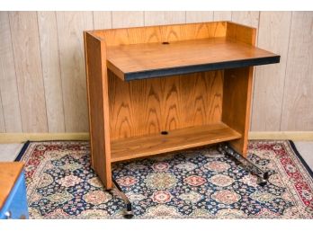 Vintage Wood Rolling Desk With Chrome Legs