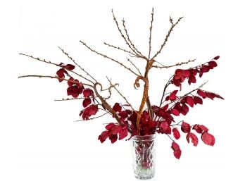 Faux Branches And Leaves In A Crystal Vase