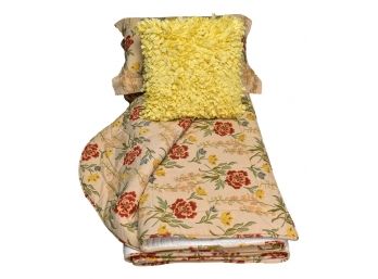 Custom Made King Size Quilt With Two Pillows, Three Shams And One Decorative Yellow Pillow