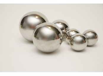 Set Of Six Decorative Silver Metal Spheres