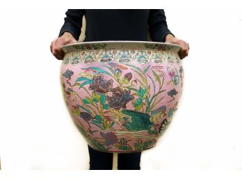 Stunning!!Oversized Antique Chinese Porcelain Lotus Flower Koi Fish Bowl Garden Planter