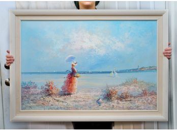 Vintage J. Miller  Signed Oil On Canvas Victorian Seascape Scene