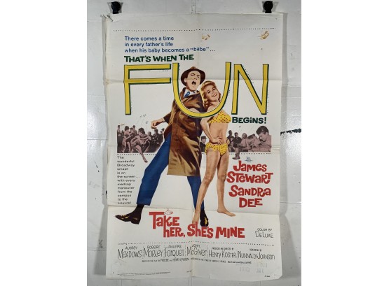 Vintage Folded One Sheet Movie Poster Take Her Shes Mine 1963
