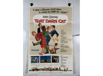 Vintage Folded One Sheet Movie Poster That Darn Cat 1965