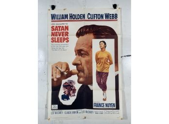 Vintage Folded One Sheet Movie Poster Satan Never Sleeps 1962