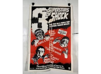 Vintage Folded One Sheet Movie Poster 3 Superstars Of Shock 1972