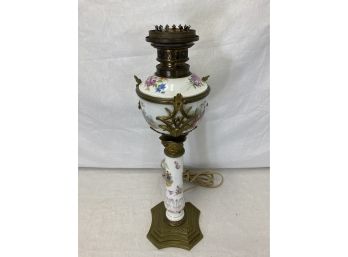 Antique Porcelain Lamp With Brass Accents