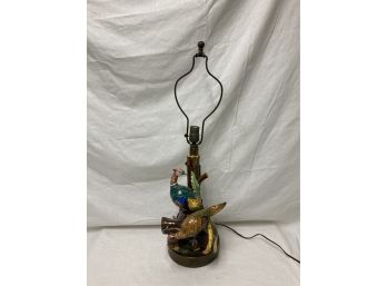Vintage Majolica Pheasant Lamp