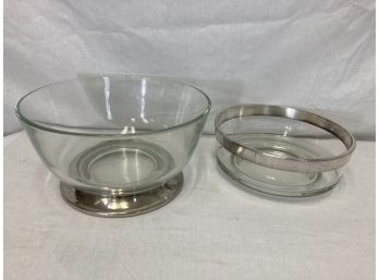 Silver Rimmed Glass Serving Bowls