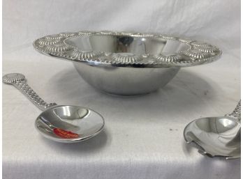 Mexican Pewter Salad Bowl & Servers