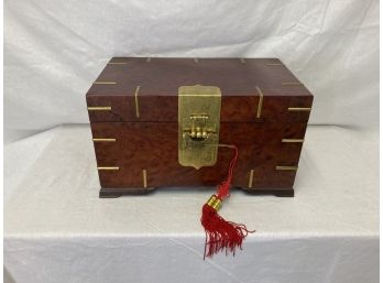 Asian Burl Wood & Brass Jewelry Box