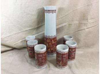 Mid-century Modern Wallendorf Pitcher & Cups