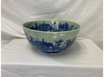 Large Antique Ironstone Blue & White Serving Bowl