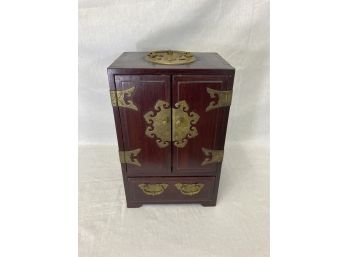 Chinese Rosewood & Brass Jewelry Cabinet