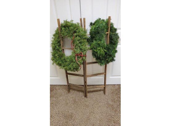 Wooden Folding Stand And Artificial Wreath Lot