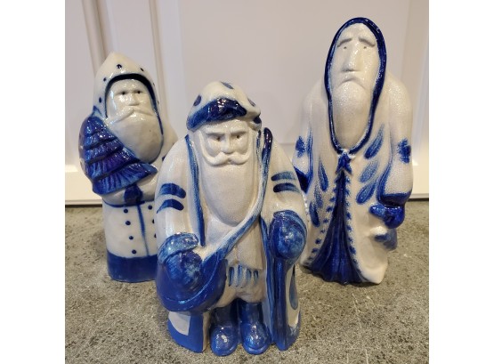 Eldreth Pottery Cobalt Blue Salt Glazed Santas