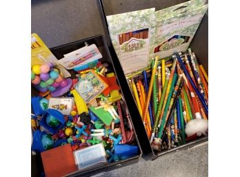 Two Boxes Of Grab Bag Supplies Pencils And Kids Rewards In Boxes