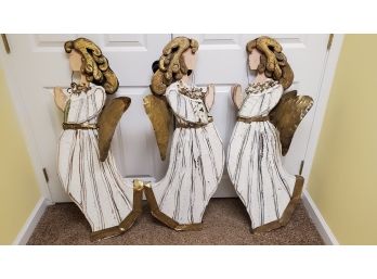 3 1/2 Ft Tall Wood And Tin Angel Figures