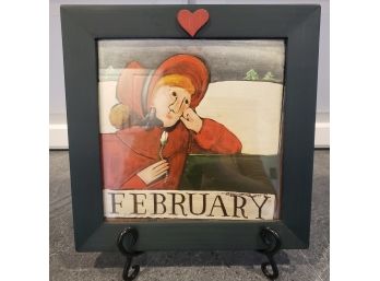 Very Nice Handcrafted  Nancy Thomas Framed Original Months Of The Year 'February'