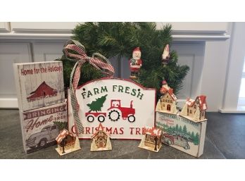 Nice Christmas Wreath With Metal And Wooden Signs Plus Laser Cut Mini Houses