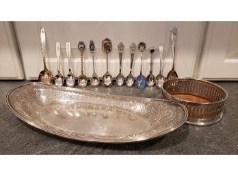 Souvenir Spoon Collection With Charger & Superior Silver Plate  Oval Dish