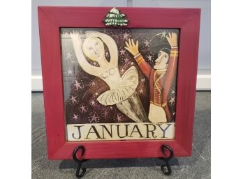 Very Nice Handcrafted  Nancy Thomas Framed Original Months Of The Year 'January'
