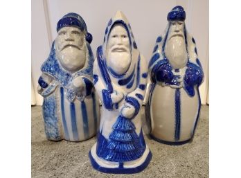 Eldreth Pottery Cobalt Blue Salt Glaze Santas Lot #3