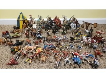Large Collection Of Knights And Horses Toy Lot - Great Stocking Stuffers