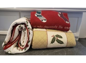 Nice Lot Of Christmas Quilts And Throw