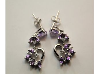 Sterling Silver Purple Crystal Earrings Sc