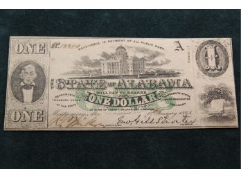 1863 State Of Confederate States Alabama One Dollar Note